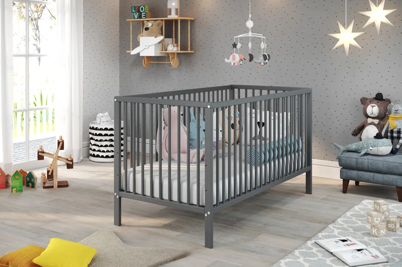 Babybett Universal in grau