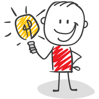 Tipp von Möbel AS- Emoji von einem Mann mit einer Glühbirne in der Hand