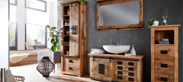 Badezimmer Möbel aus Holz Schubladen mit Griffen Möbel-As