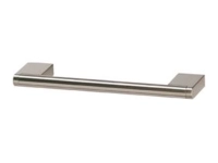 Gebogener Möbelgriff aus Metall mit eckigen Enden und rundem Mittelstück.