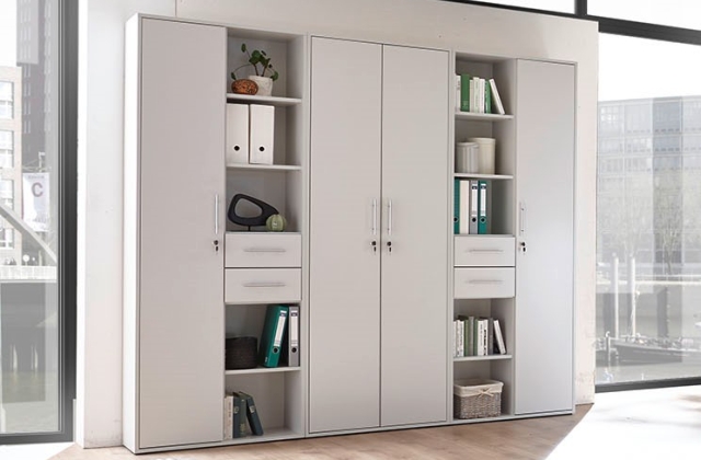 Schrank mit Regal und Türen und Schubladenweiß Türen Griffe